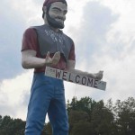 The Giant Lumberjack welcomes festival goers - and possibly scares some away