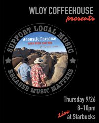 wloy coffee house 9/26 flyer - acoustic paradise with Nick and Bobby from paradise creek - WLOY