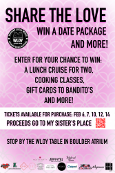 pink poster / share the love / valentines day raffle / WLOY